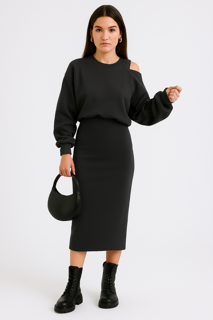 Megan Set with drop-shoulder Sweatshirt and Sleeveless Dress