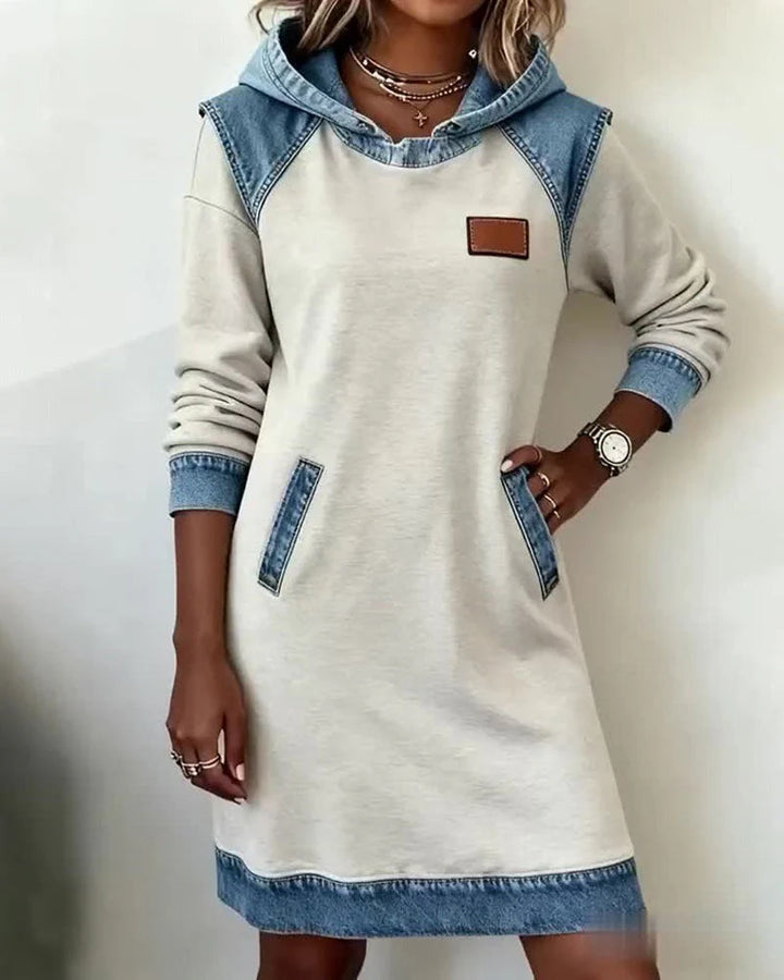 Fenna | Denim-Trim Hoodie Dress