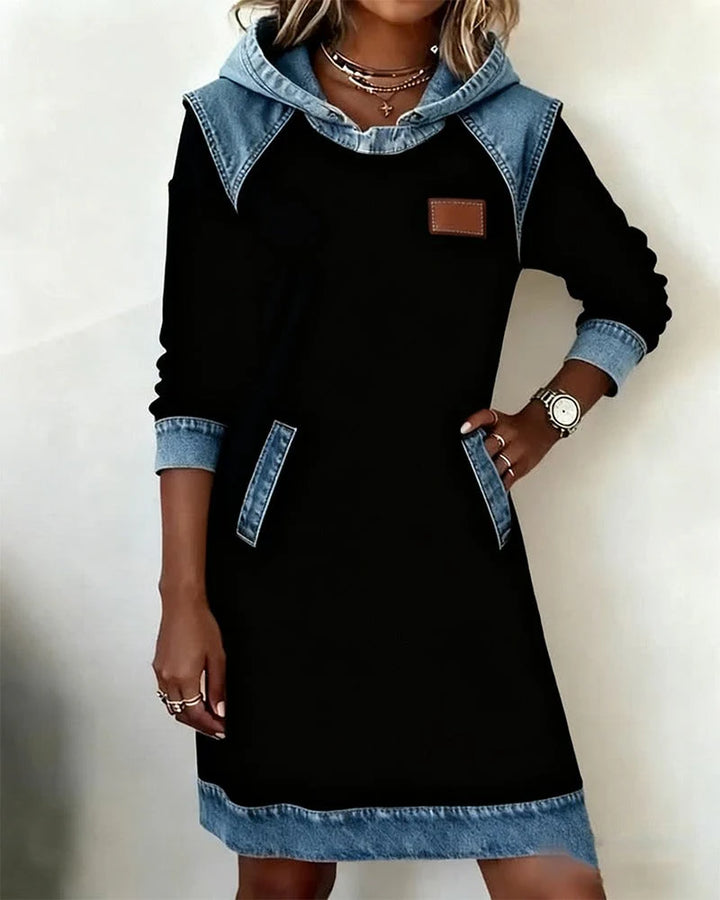 Fenna | Denim-Trim Hoodie Dress